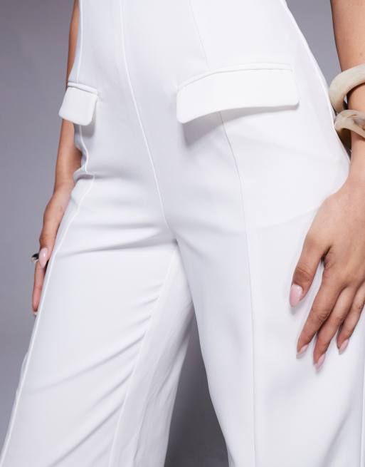 Kaiia exclusive square halterneck wide leg pocket detail jumpsuit in white