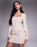 [Kaiia] Kaiia exclusive square neck bow cuff detail tailored blazer mini dress in cream-White 10 CREAM