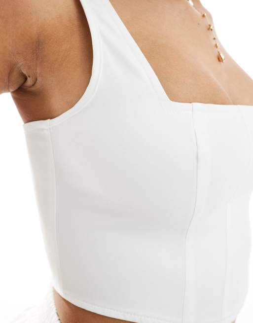 Kaiia exclusive square neck cropped top in white (part of a set), 2 of 4