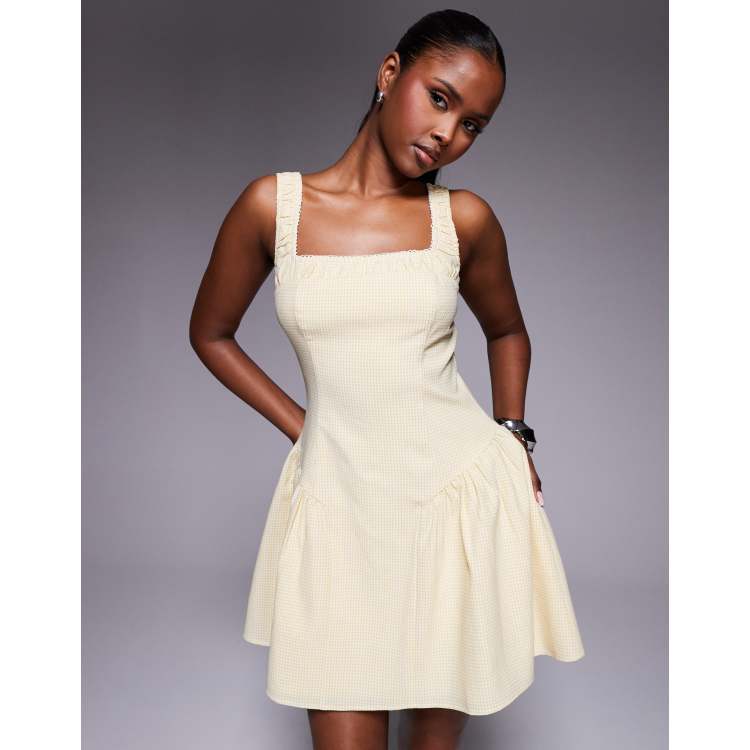 Kaiia exclusive square neck ruched lace trim hip pleat details