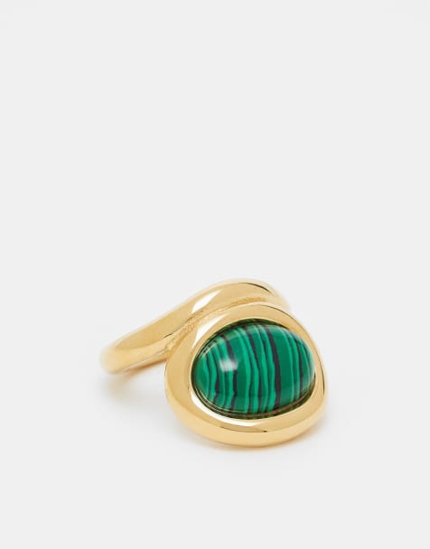Kaiia exclusive stainless steel abstract cocktail ring in gold and green - view 1