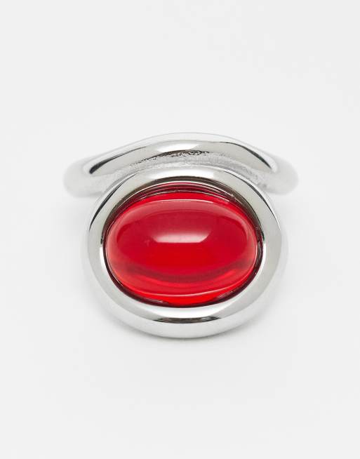 Kaiia exclusive stainless steel abstract cocktail ring in silver and red, 2 of 3