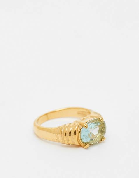 Kaiia Exclusive stainless steel blue stone ring in gold tone - view 1