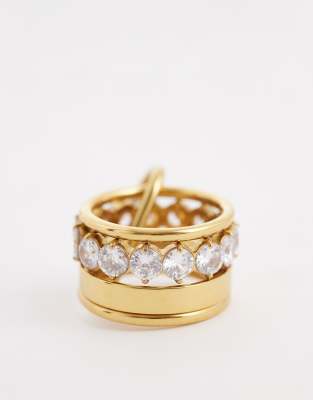 Kaiia exclusive stainless steel carabiner detail ring stack in gold tone