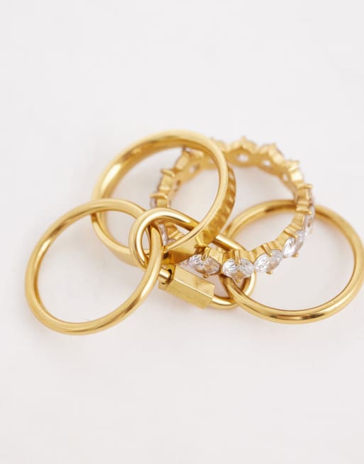 Kaiia exclusive stainless steel carabiner detail ring stack in gold tone, 3 of 3