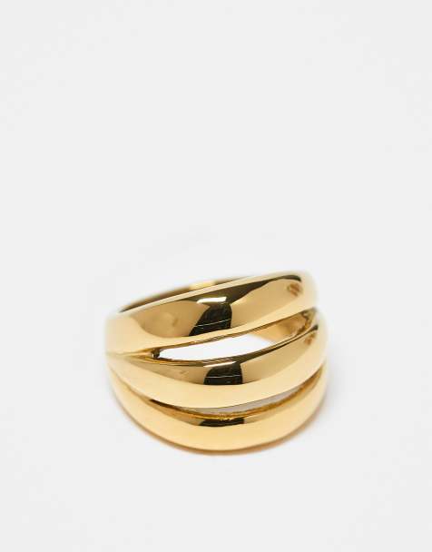 Kaiia exclusive stainless steel chunky triple stacked ring in gold - view 1