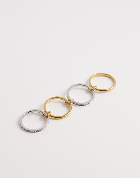 Kaiia exclusive stainless steel diamante stacked ring in gold and silver - view 1