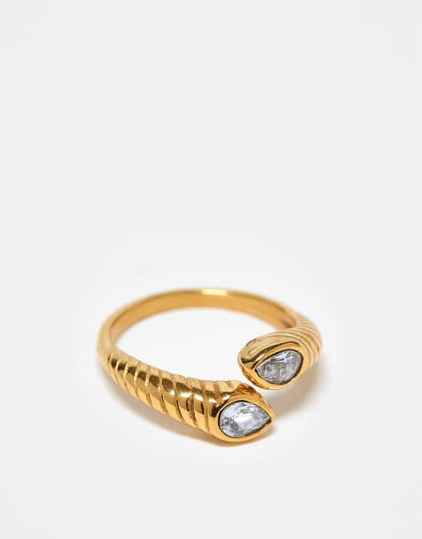 Kaiia exclusive stainless steel diamante wrap around ring in gold tone - view 1