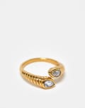 [Kaiia] Kaiia exclusive stainless steel diamante wrap around ring in gold tone Q GOLD