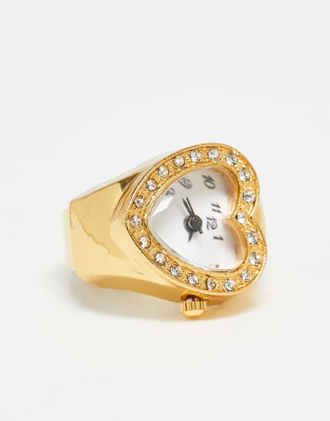 Kaiia exclusive stainless steel interactive diamante heart watch ring in gold and white - view 1