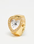 [Kaiia] Kaiia exclusive stainless steel interactive diamante heart watch ring in gold and white-Multi One Size GOLD (WHITE)