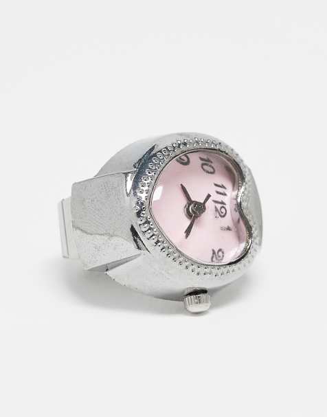Kaiia exclusive stainless steel interactive heart watch ring in silver and pink - view 1