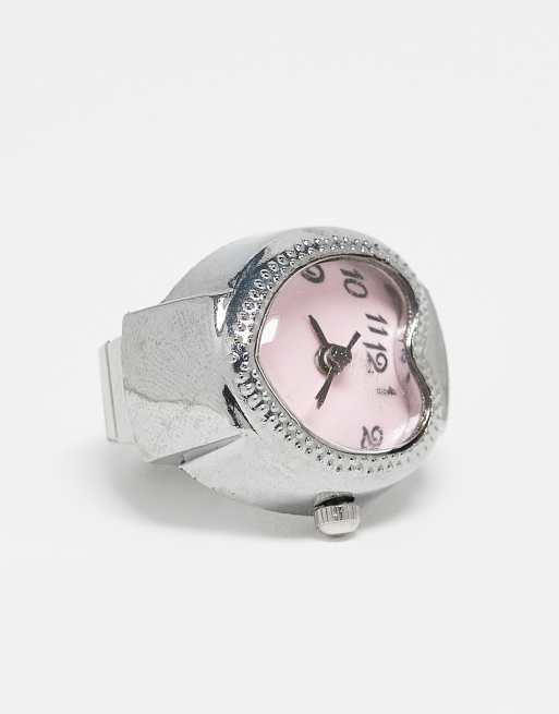 Kaiia exclusive stainless steel interactive heart watch ring in silver and pink
