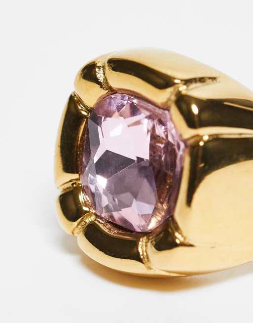 Kaiia exclusive stainless steel pink stone pillow ring in gold, 2 of 3