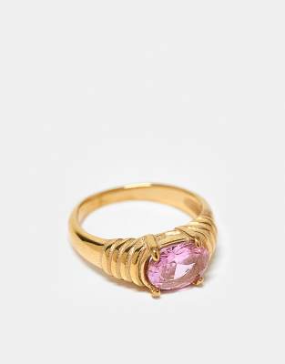 exclusive stainless steel pink stone ring in gold tone