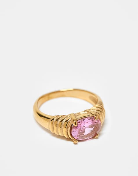 Kaiia exclusive stainless steel pink stone ring in gold tone - view 1