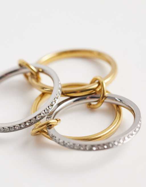 Kaiia exclusive stainless steel rhinestone stacked ring in gold tone and silver tone, 2 of 3