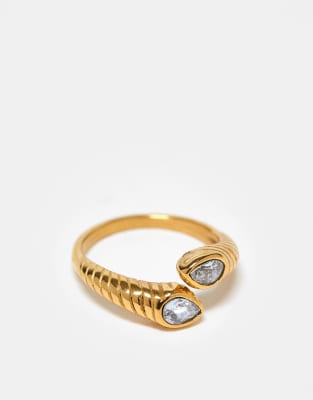 exclusive stainless steel rhinestone wrap around ring in gold tone