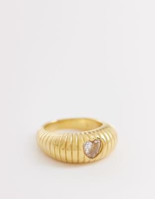 Kaiia exclusive stainless steel ribbed heart stone ring in gold gold 3390₽