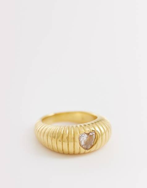 Kaiia exclusive stainless steel ribbed heart stone ring in gold - view 1