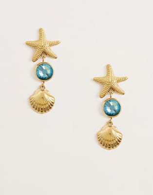 Kaiia exclusive stainless steel starfish and blue stone drop earrings in gold gold 4090₽