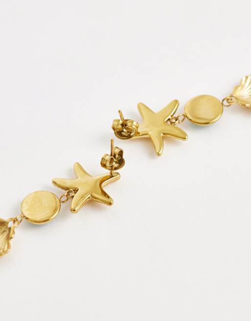 Kaiia exclusive stainless steel starfish and blue stone drop earrings in gold, 4 of 4