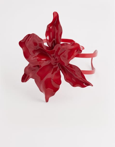 Kaiia exclusive statement flower bangle in red - view 1