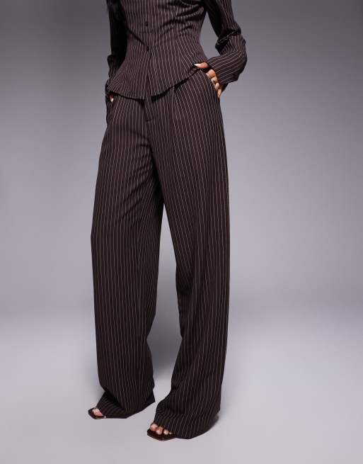 Kaiia exclusive straight leg tailored pants in brown pinstripe - part of a set