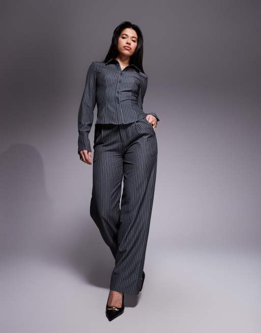 Kaiia exclusive straight leg tailored pants in charcoal pinstripe - part of a set, 2 of 5