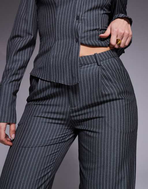 Kaiia exclusive straight leg tailored pants in charcoal pinstripe - part of a set, 3 of 5