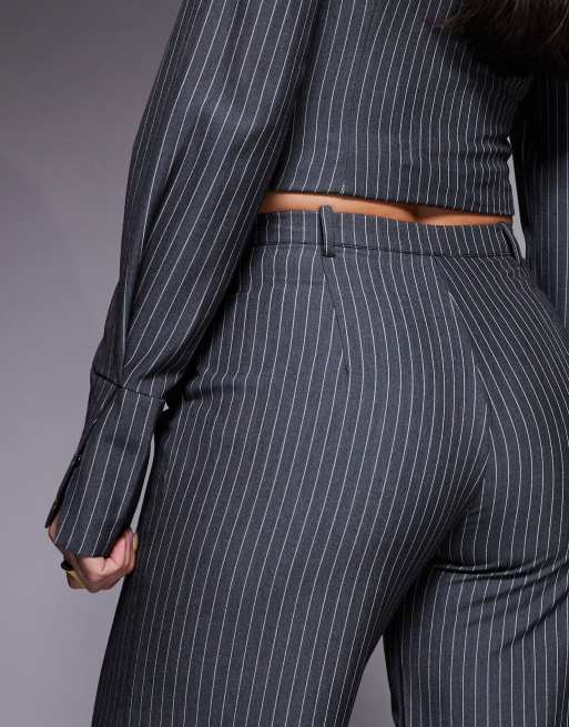 Kaiia exclusive straight leg tailored pants in charcoal pinstripe - part of a set, 4 of 5