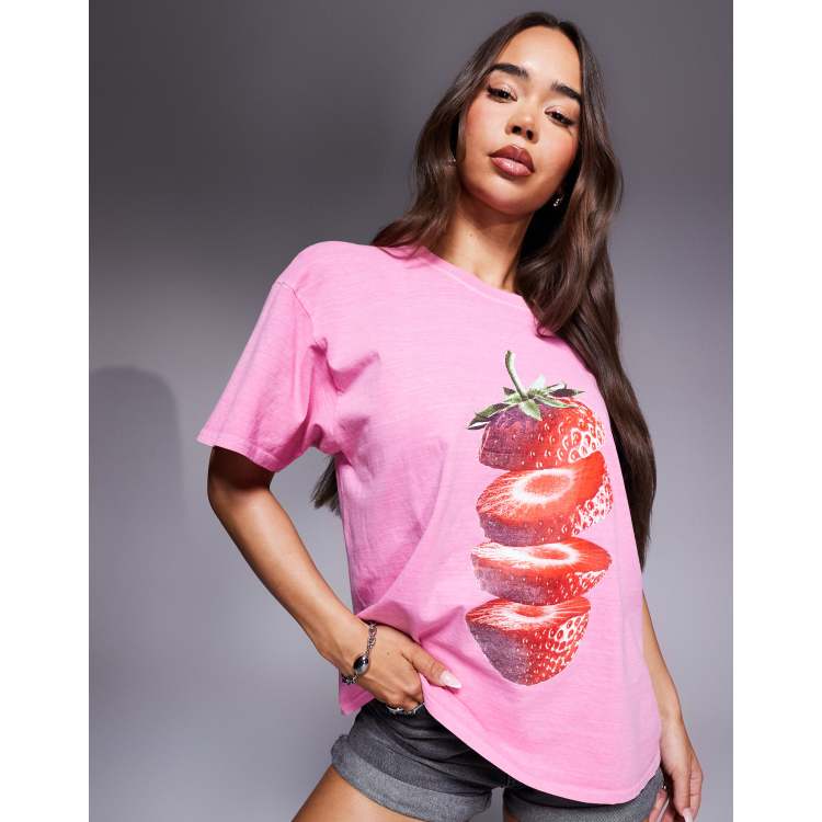 Kaiia Exclusive strawberry graphic oversized T-shirt in pink