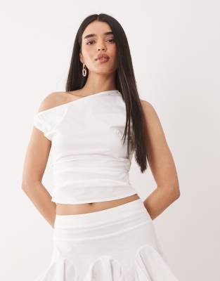 Kaiia Exclusive Stretch Cotton Rich Twisted Off The Shoulder Top In White