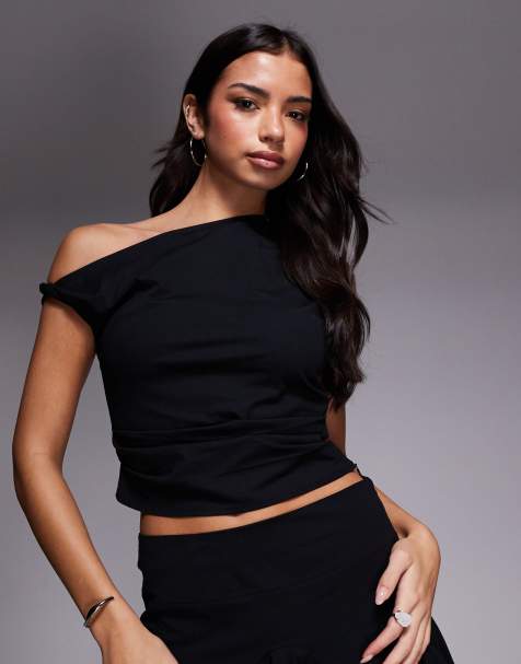 Kaiia – Exclusive – Stretch-Oberteil mit hohem Baumwollanteil in Schwarz mit verdrehtem Off-Shoulder-Träger, Kombiteil - view 1