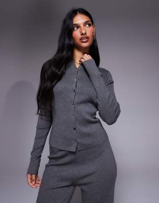 Kaiia - Exclusive - Strickjacke aus Feinstrick in Anthrazit mit Knopfleiste, Kombiteil-Grau