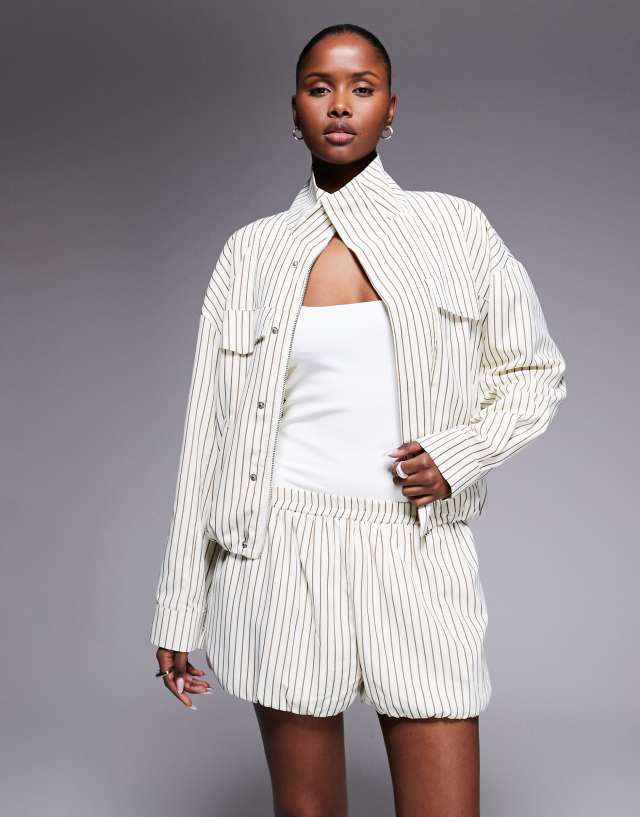 Kaiia exclusive striped bubble shorts in cream and brown - part of