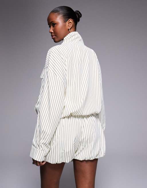 Kaiia exclusive striped puff co-ord shorts in cream and brown, 2 of 5
