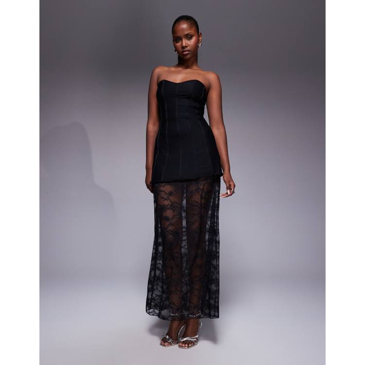 dare to dream lace & satin flounce slip dress Sorone Satin Lace Maxi Slip Dress