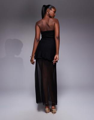 Kaiia Exclusive Structured Bandeau Contrast Skirt Sheer Hem Maxi Dress In Black