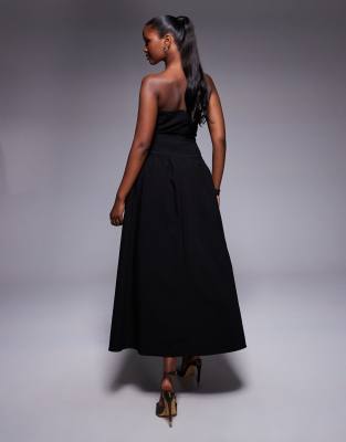 Kaiia Exclusive Structured Bandeau Drop Waist Gathered Skirt Maxi Dress In Black
