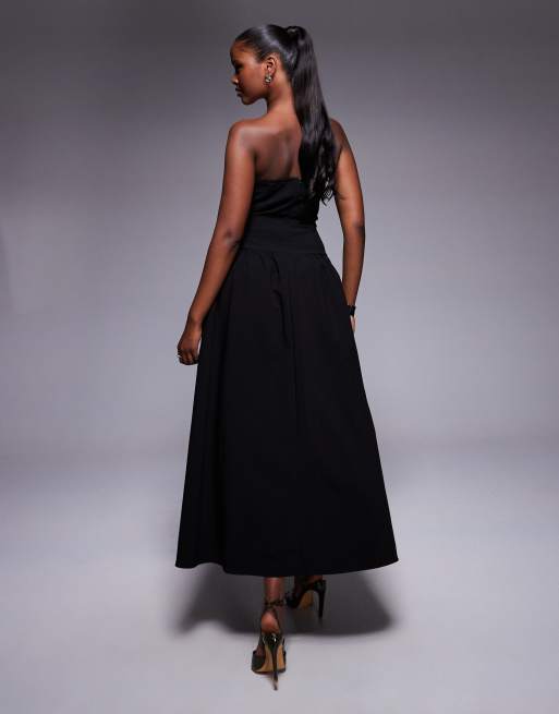 Kaiia exclusive structured bandeau drop waist gathered skirt maxi dress in black, 2 of 4