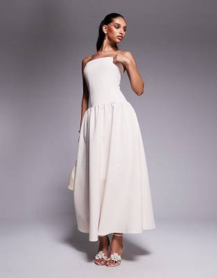 Kaiia Exclusive Structured Bandeau Dropped Waist Gathered Skirt Maxi Dress In White