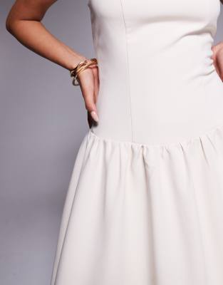 Kaiia Exclusive Structured Bandeau Dropped Waist Gathered Skirt Maxi Dress In White