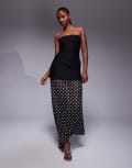 [Kaiia] Kaiia exclusive structured bandeau sheer hem maxi dress in mono polka dot-Multi 4 Polka