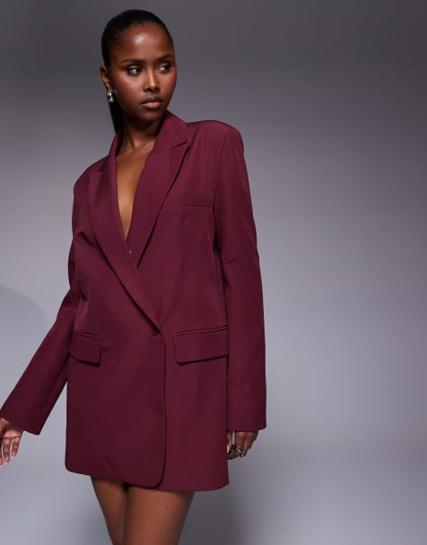 Kaiia exclusive structured oversized blazer dress in wine - view 1