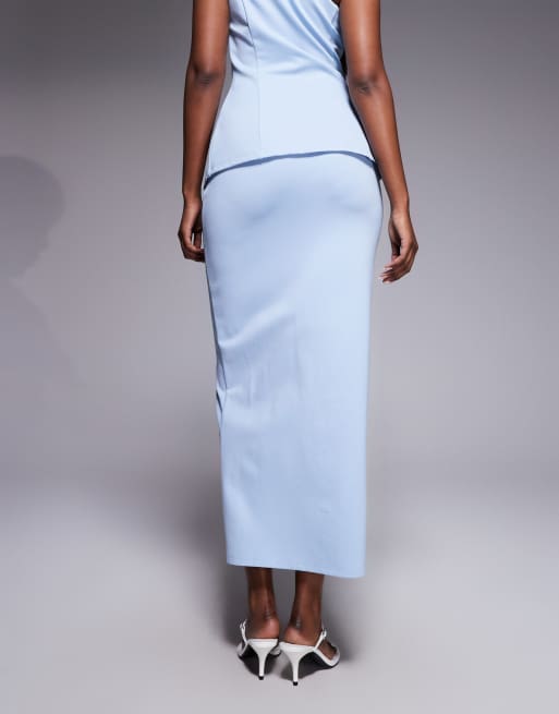 Kaiia exclusive structured slit front button detailing maxi skirt in blue - part of a set, 4 of 5