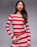 [Kaiia] Kaiia exclusive super soft jersey button-through long sleeve top in red and white stripe (Part of a set)-Multi 14 Red white stripe