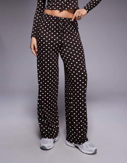 Kaiia exclusive super soft jersey drawstring pants in brown and cream polka dots - part of a set, 2 of 5