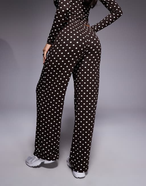 Kaiia exclusive super soft jersey drawstring pants in brown and cream polka dots - part of a set, 4 of 5