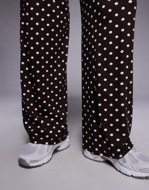 Kaiia exclusive super soft jersey drawstring pants in brown and cream polka dots - part of a set, 5 of 5